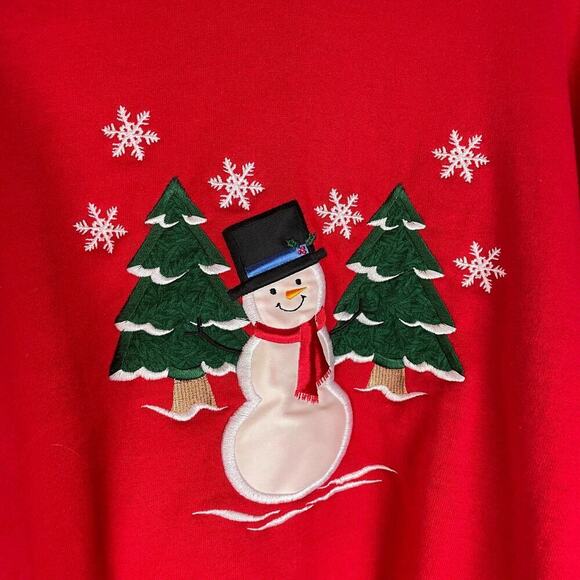 Vintage Pleasant Shade Christmas Snowman double collar embroidered sweatshirt - Picture 4 of 7